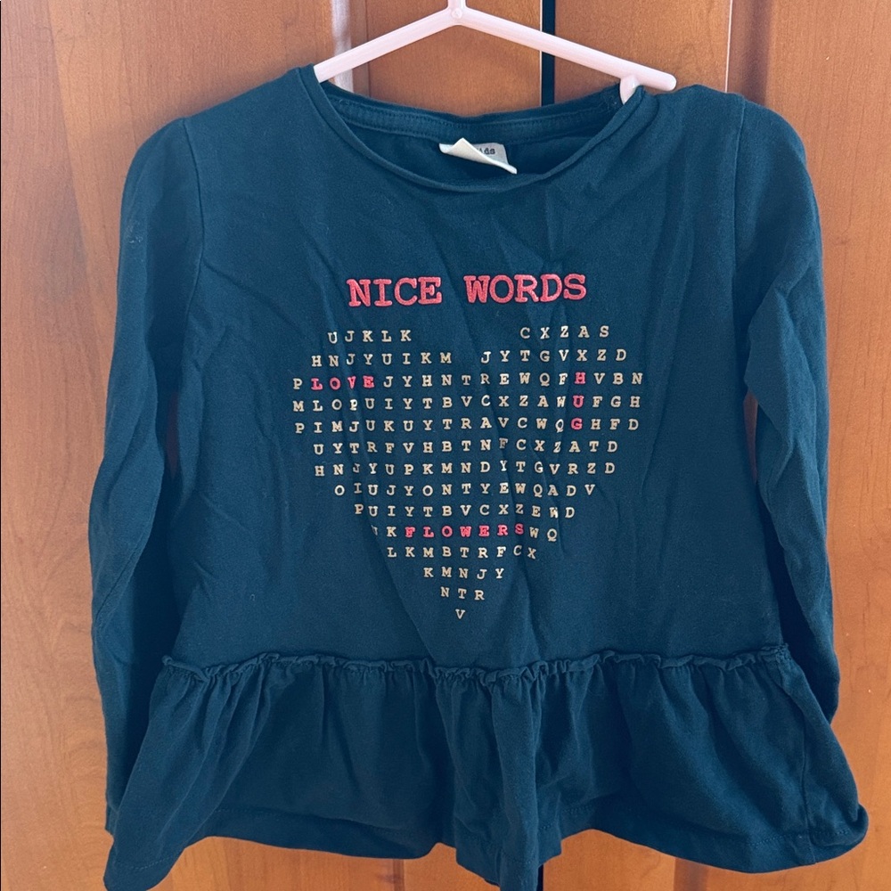 Zara Long Sleeve Top with Pink Heart Word-Graphic
